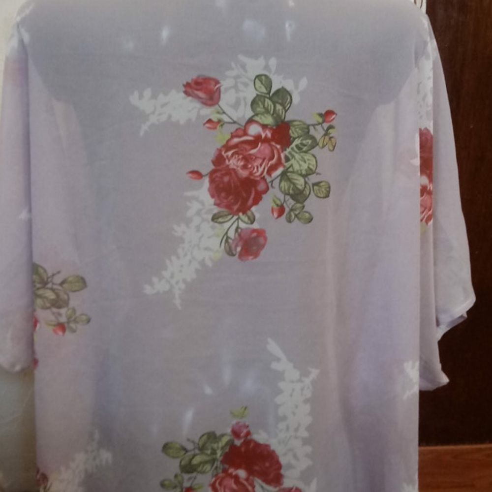 Silky Sheer Coquette Floral Rose Kimono Boho Hippie Cottagecore robe blouse - Picture 5 of 5